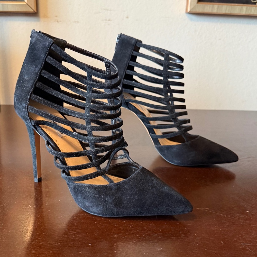 Steve Madden “Prowler” Black Suede Leather Cage High Heels - Size 9M